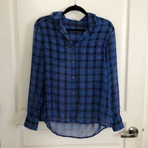 Banana Republic sheer blue and black checkered top